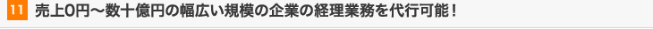 売上0円～数十億円の幅広い規模の企業の経理業務を代行可能！